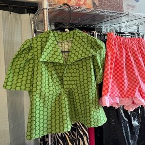 Handmade Vintage Style Green Polka Dotted Blouse